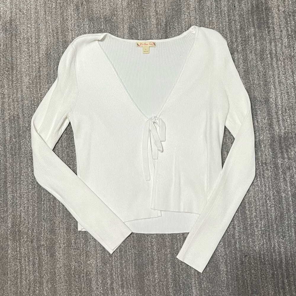 It's Our Time White Long Sleeve Tie-Front Top